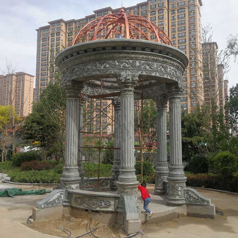 景觀涼亭廠家，園林小區(qū)景觀亭子，大理石石材涼亭