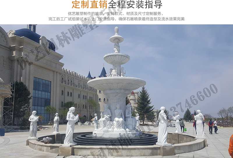 大理石景觀噴泉安裝，如何安裝大型景觀噴泉，定制石雕噴泉工廠