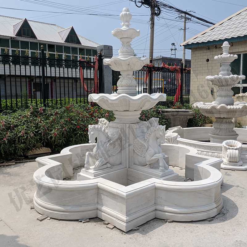 景觀雕塑定制，石雕噴泉廠家，歐式白馬石雕噴泉