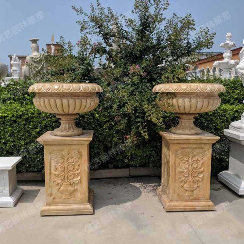 石雕景觀花盆，花園石材花缽